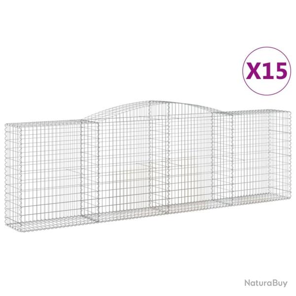 Paniers � gabions cl�ture cage mur de sout�nement arqu�s 15 pcs 400 x 50 x 120/140 cm fer galvanis�