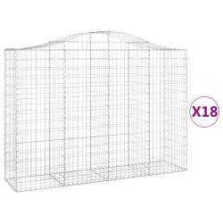 Paniers &agrave; gabions cl&ocirc;ture cage mur de sout&egrave;nement arqu&eacute;s 18 pcs 200 x 50 x 140/160 cm fer galvanis&eacute;
