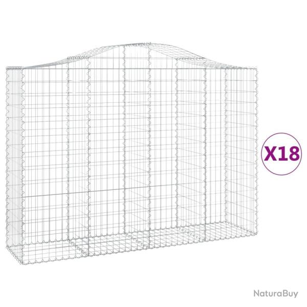 Paniers � gabions cl�ture cage mur de sout�nement arqu�s 18 pcs 200 x 50 x 140/160 cm fer galvanis�