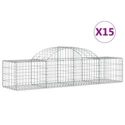 Paniers &agrave; gabions cl&ocirc;ture cage mur de sout&egrave;nement arqu&eacute;s 15 pcs 200 x 50 x 40/60 cm fer galvanis&eacute; A