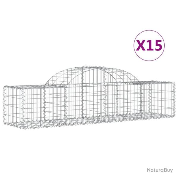 Paniers � gabions cl�ture cage mur de sout�nement arqu�s 15 pcs 200 x 50 x 40/60 cm fer galvanis� A