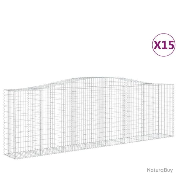 Paniers � gabions cl�ture cage mur de sout�nement arqu�s 15 pcs 400 x 50 x 120/140 cm fer galvanis�