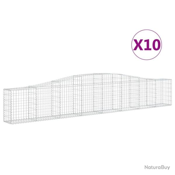 Paniers � gabions cl�ture cage mur de sout�nement arqu�s 10 pcs 400 x 30 x 60/80 cm fer galvanis� A