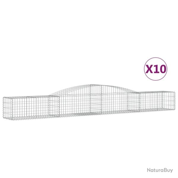 Paniers � gabions cl�ture cage mur de sout�nement arqu�s 10 pcs 400 x 50 x 40/60 cm fer galvanis� A