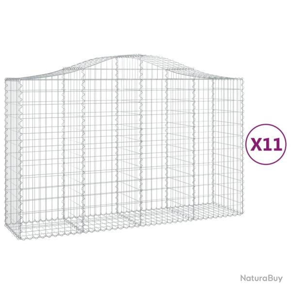 Paniers � gabions cl�ture cage mur de sout�nement arqu�s 11 pcs 200 x 50 x 120/140 cm fer galvanis�