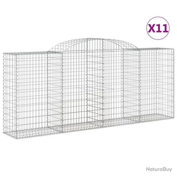 Paniers � gabions cl�ture cage mur de sout�nement arqu�s 11 pcs 300 x 50 x 120/140 cm fer galvanis�