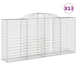 Paniers &agrave; gabions cl&ocirc;ture cage mur de sout&egrave;nement arqu&eacute;s 13 pcs 300 x 50 x 140/160 cm fer galvanis&eacute;