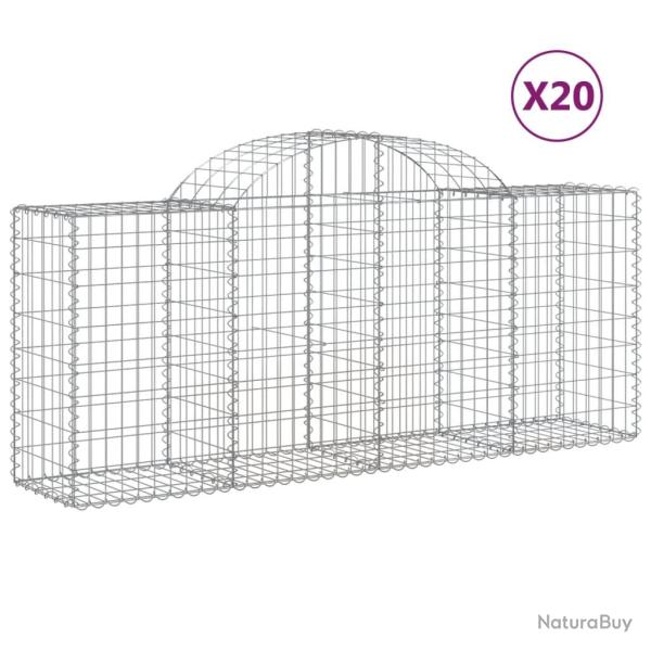 Paniers � gabions cl�ture cage mur de sout�nement arqu�s 20 pcs 200 x 50 x 80/100 cm fer galvanis�