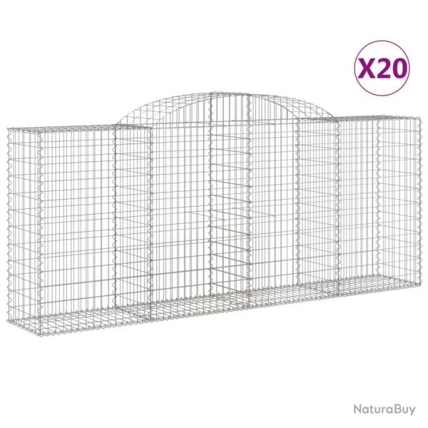 Paniers � gabions cl�ture cage mur de sout�nement arqu�s 20 pcs 300 x 50 x 120/140 cm fer galvanis�