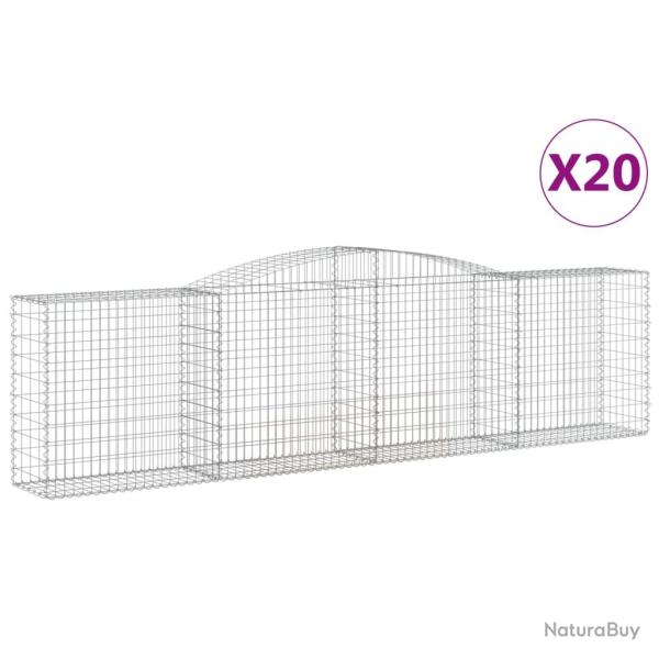 Paniers � gabions cl�ture cage mur de sout�nement arqu�s 20 pcs 400 x 50 x 100/120 cm fer galvanis�