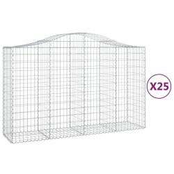 Paniers &agrave; gabions cl&ocirc;ture cage mur de sout&egrave;nement arqu&eacute;s 25 pcs 200 x 50 x 120/140 cm fer galvanis&eacute;