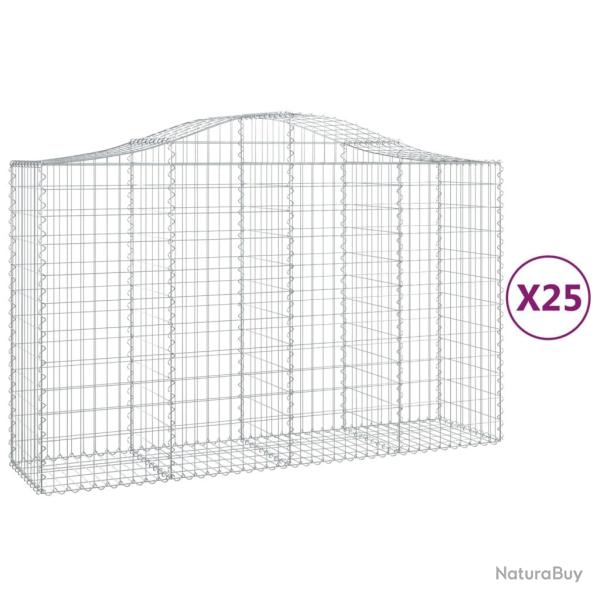 Paniers � gabions cl�ture cage mur de sout�nement arqu�s 25 pcs 200 x 50 x 120/140 cm fer galvanis�