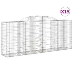 Paniers &agrave; gabions cl&ocirc;ture cage mur de sout&egrave;nement arqu&eacute;s 15 pcs 300 x 50 x 120/140 cm fer galvanis&eacute;