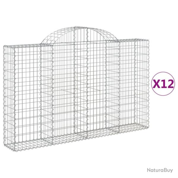 Paniers � gabions cl�ture cage mur de sout�nement arqu�s 1lot de 2 200 x 30 x 120/140 cm fer galvan