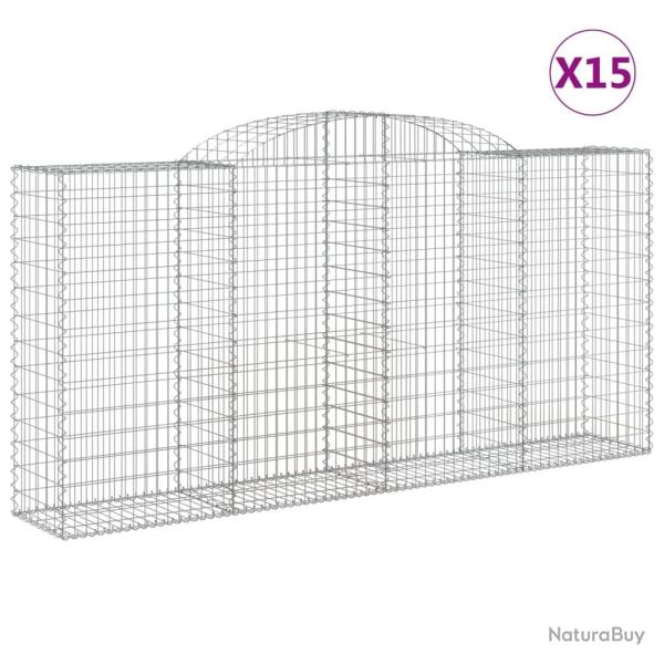 Paniers � gabions cl�ture cage mur de sout�nement arqu�s 15 pcs 300 x 50 x 140/160 cm fer galvanis�