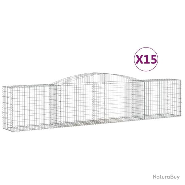 Paniers � gabions cl�ture cage mur de sout�nement arqu�s 15 pcs 400 x 50 x 80/100 cm fer galvanis�