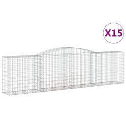 Paniers &agrave; gabions cl&ocirc;ture cage mur de sout&egrave;nement arqu&eacute;s 15 pcs 400 x 50 x 100/120 cm fer galvanis&eacute;