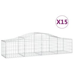 Paniers &agrave; gabions cl&ocirc;ture cage mur de sout&egrave;nement arqu&eacute;s 15 pcs 200 x 50 x 40/60 cm fer galvanis&eacute; A