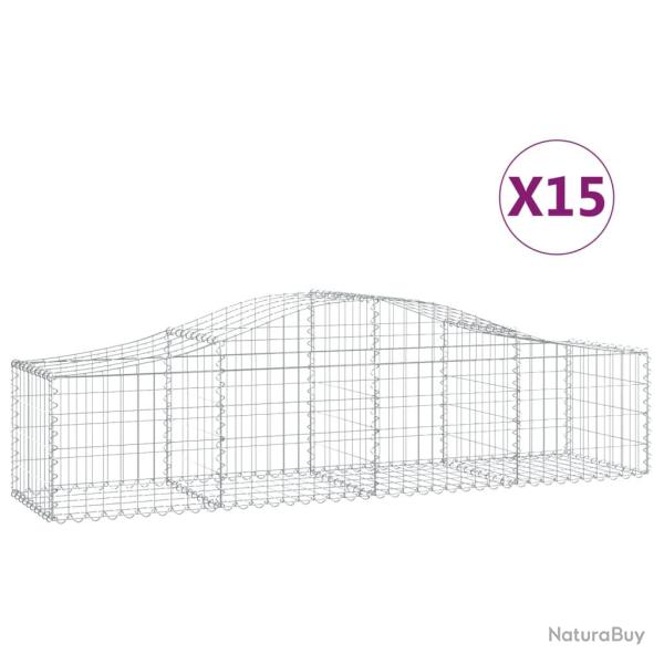 Paniers � gabions cl�ture cage mur de sout�nement arqu�s 15 pcs 200 x 50 x 40/60 cm fer galvanis� A