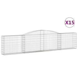 Paniers &agrave; gabions cl&ocirc;ture cage mur de sout&egrave;nement arqu&eacute;s 15 pcs 400 x 30 x 80/100 cm fer galvanis&eacute;