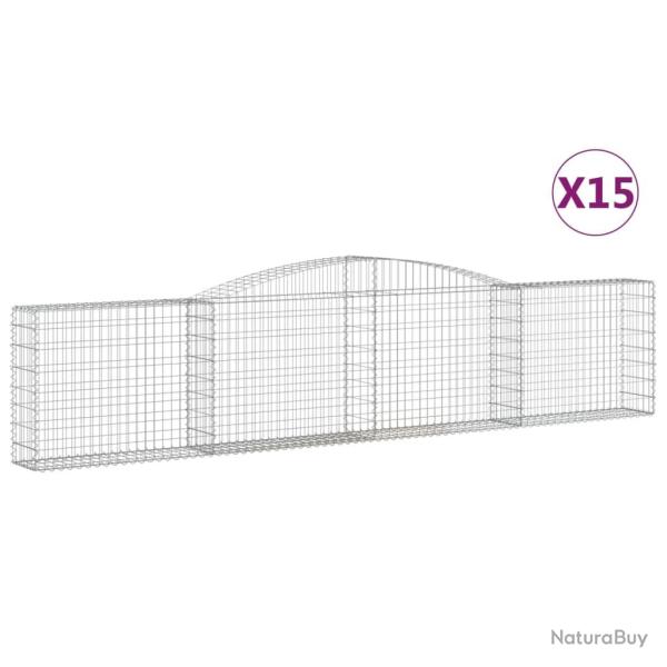 Paniers � gabions cl�ture cage mur de sout�nement arqu�s 15 pcs 400 x 30 x 80/100 cm fer galvanis�