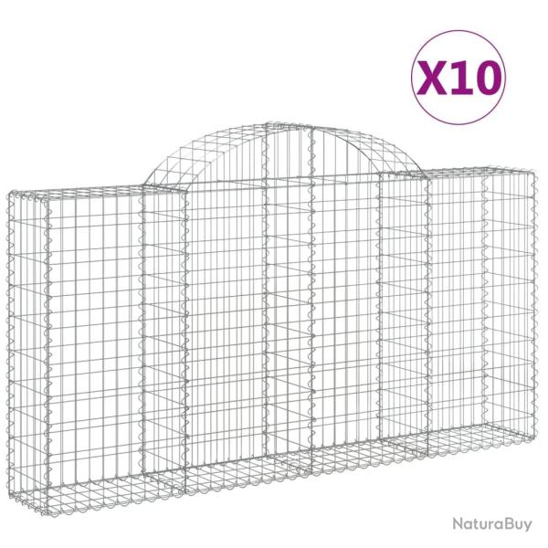 Paniers � gabions cl�ture cage mur de sout�nement arqu�s 10 pcs 200 x 30 x 100/120 cm fer galvanis�