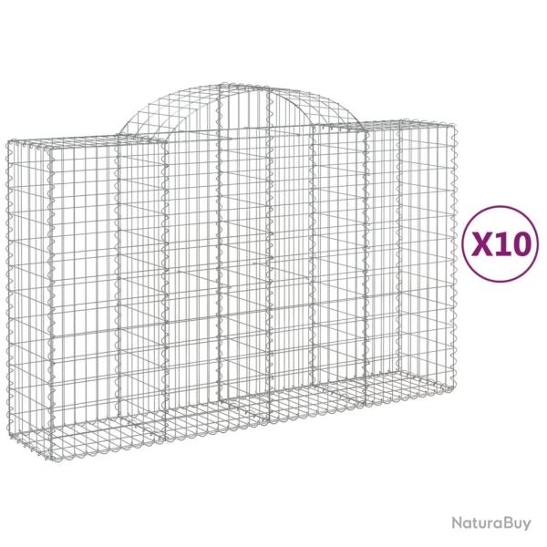 Paniers � gabions cl�ture cage mur de sout�nement arqu�s 10 pcs 200 x 50 x 120/140 cm fer galvanis�