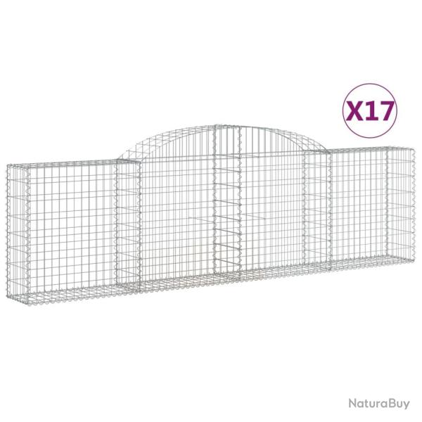 Paniers � gabions cl�ture cage mur de sout�nement arqu�s 17 pcs 300 x 30 x 80/100 cm fer galvanis�