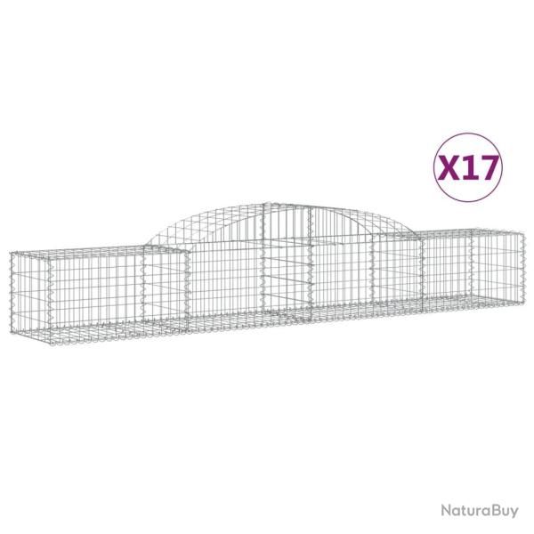 Paniers � gabions cl�ture cage mur de sout�nement arqu�s 17 pcs 300 x 50 x 40/60 cm fer galvanis� A