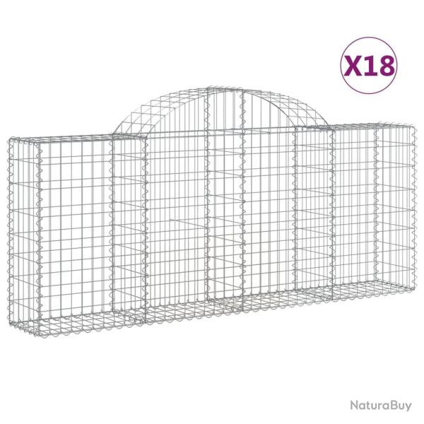Paniers � gabions cl�ture cage mur de sout�nement arqu�s 18 pcs 200 x 30 x 80/100 cm fer galvanis�