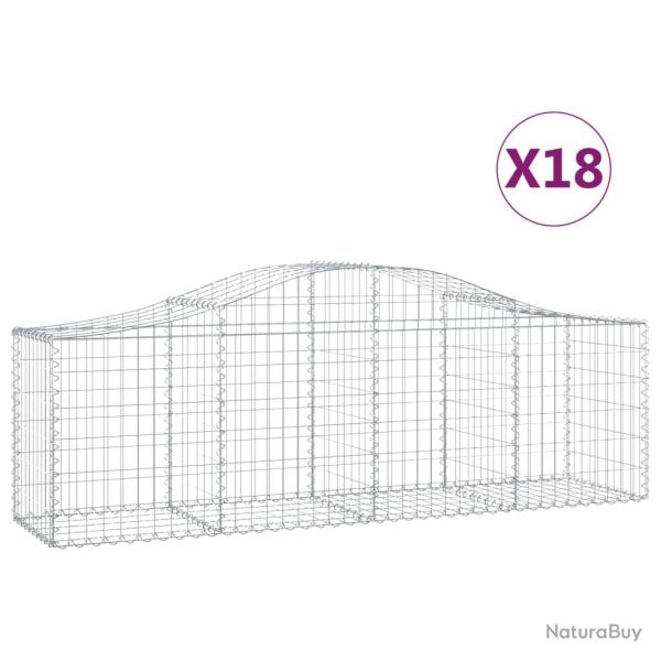 Paniers � gabions cl�ture cage mur de sout�nement arqu�s 18 pcs 200 x 50 x 60/80 cm fer galvanis� A