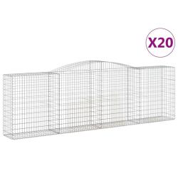Paniers &agrave; gabions cl&ocirc;ture cage mur de sout&egrave;nement arqu&eacute;s 20 pcs 400 x 50 x 120/140 cm fer galvanis&eacute;
