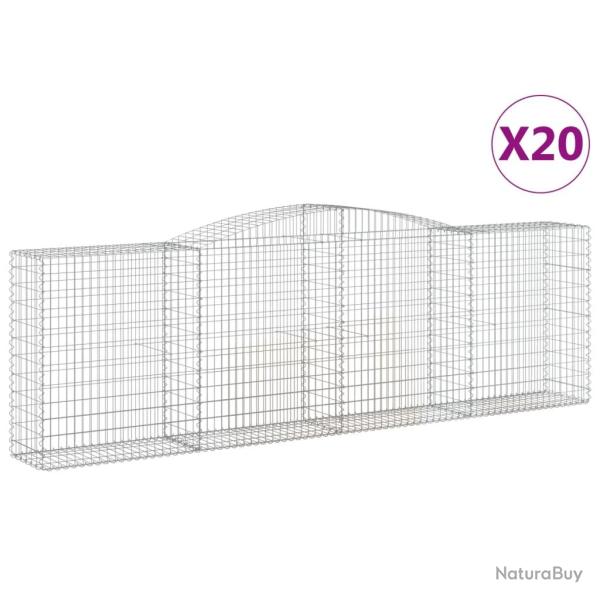 Paniers � gabions cl�ture cage mur de sout�nement arqu�s 20 pcs 400 x 50 x 120/140 cm fer galvanis�