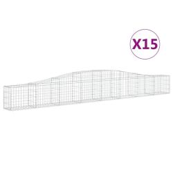 Paniers &agrave; gabions cl&ocirc;ture cage mur de sout&egrave;nement arqu&eacute;s 15 pcs 400 x 30 x 40/60 cm fer galvanis&eacute; A