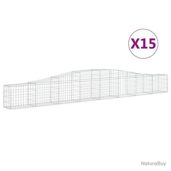 Paniers � gabions cl�ture cage mur de sout�nement arqu�s 15 pcs 400 x 30 x 40/60 cm fer galvanis� A