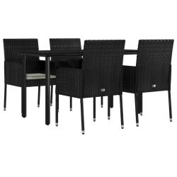 Mobilier &agrave; d&icirc;ner de jardin et coussins 5 pi&egrave;ces noir r&eacute;sine tress&eacute;e 02_0014889