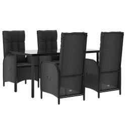 Mobilier &agrave; d&icirc;ner de jardin et coussins 5 pi&egrave;ces noir r&eacute;sine tress&eacute;e 02_0014866