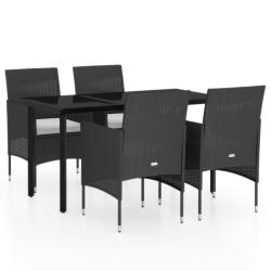 Ensemble de salle &agrave; manger de jardin meuble ext&eacute;rieur avec coussins 5 pi&egrave;ces noir 02_0014155