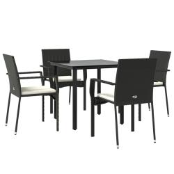Mobilier &agrave; d&icirc;ner de jardin et coussins 5 pi&egrave;ces noir r&eacute;sine tress&eacute;e 02_0014885