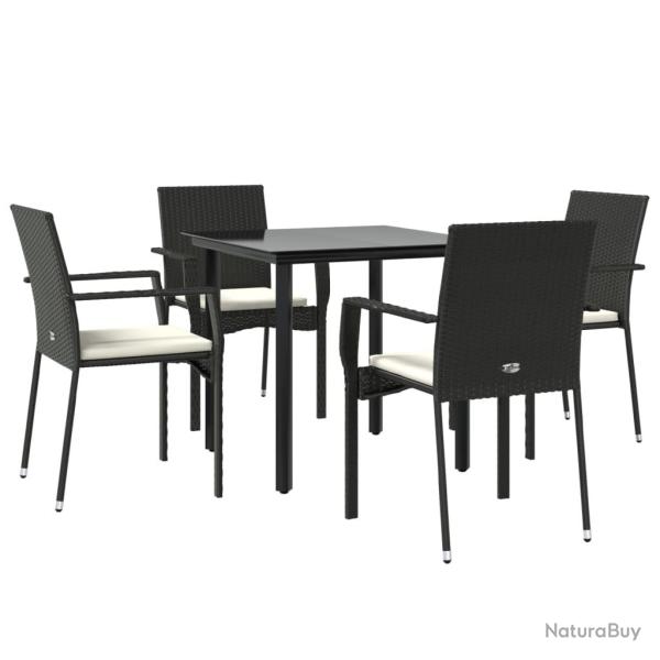 Mobilier � d�ner de jardin et coussins 5 pi�ces noir r�sine tress�e 02_0014885