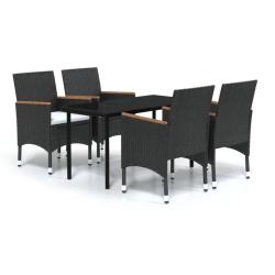 Ensemble de salle &agrave; manger de jardin meuble ext&eacute;rieur avec coussins 5 pi&egrave;ces noir 02_0014153