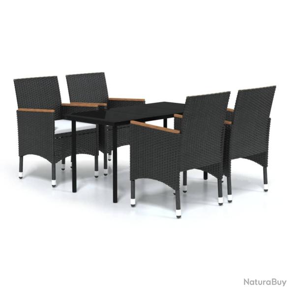 Ensemble de salle � manger de jardin meuble ext�rieur avec coussins 5 pi�ces noir 02_0014153