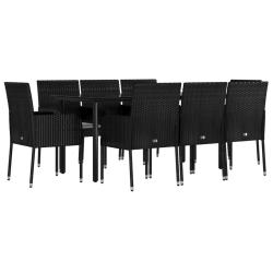 Mobilier &agrave; d&icirc;ner de jardin 9 pi&egrave;ces et coussins noir r&eacute;sine tress&eacute;e 02_0014833