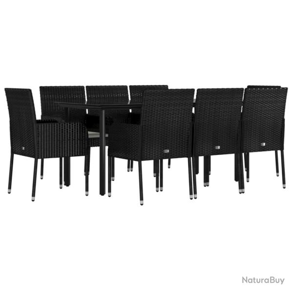 Mobilier � d�ner de jardin 9 pi�ces et coussins noir r�sine tress�e 02_0014833