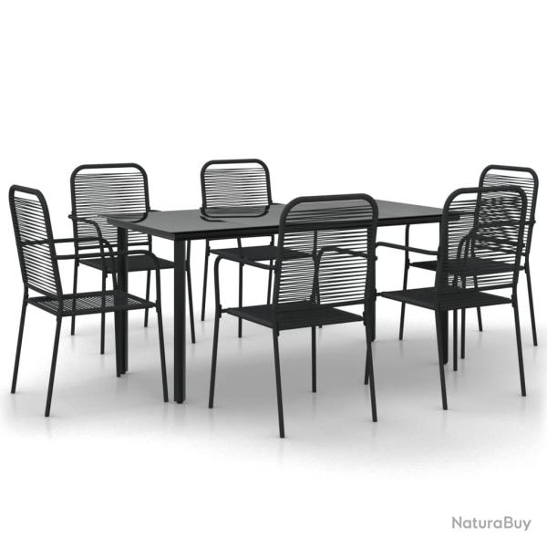 Ensemble � d�ner salon de jardin meuble d'ext�rieur 7 pi�ces noir corde de coton et acier noir 02_0