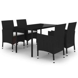 Mobilier &agrave; d&icirc;ner de jardin coussins 5 pi&egrave;ces r&eacute;sine tress&eacute;e verre 02_0014848