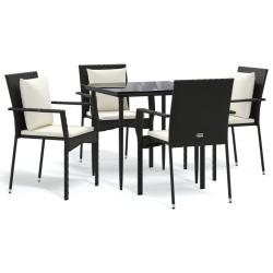 Mobilier &agrave; d&icirc;ner de jardin et coussins 5 pi&egrave;ces noir r&eacute;sine tress&eacute;e 02_0014873