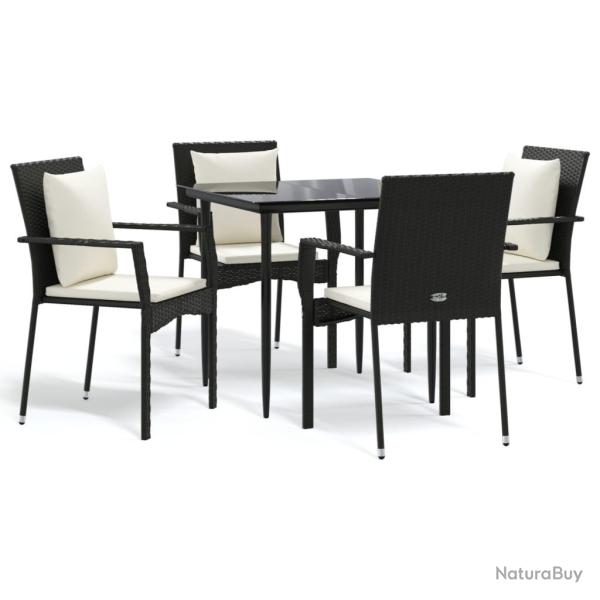 Mobilier � d�ner de jardin et coussins 5 pi�ces noir r�sine tress�e 02_0014873