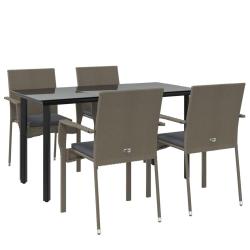 Mobilier &agrave; d&icirc;ner de jardin et coussins 5 pi&egrave;ces noir et gris 02_0014858