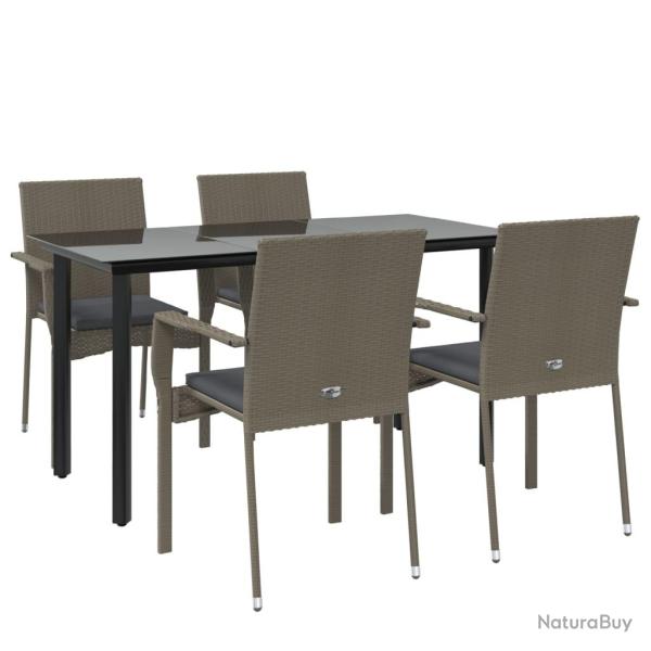 Mobilier � d�ner de jardin et coussins 5 pi�ces noir et gris 02_0014858